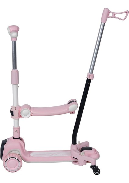 Smile 3 Tekerlekli Katlanabilir Pembe Çocuk Scooter 2-6 Yaş Oturaklı Ebeveyn Kontrollü
