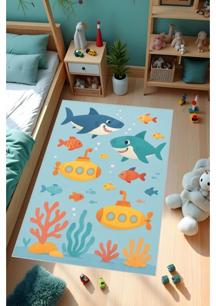 Dijital Baskı Çocuk Odası Halısı Makinede Yıkanabilir Anti Bakteriyel Leke Tutmaz Kaymaz Taban.
