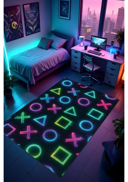 Dijital Baskı Oyun Odası Gamer Halısı Makinede Yıkanabilir Anti Bakteriyel Leke Tutmaz Kaymaz Taban