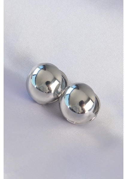 Pirinç Gümüş Renk Içi Boş Minimal Topçuk Küpe - PRT3500EB01533
