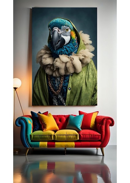 Kapşonlu Papağan Ev Duvar Salon Güzellik Salonu Ofis Dükkan Dekarasyon Kanvas Tablo
