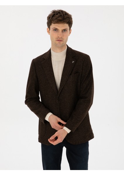 Erkek Kahverengi Slim Fit Yün Karışımlı Flanel Görünümlü Ceket 50316800-VR029