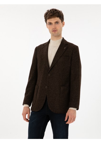 Erkek Kahverengi Slim Fit Yün Karışımlı Flanel Görünümlü Ceket 50316800-VR029 modelleri