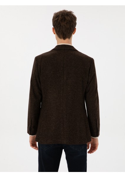 Erkek Kahverengi Slim Fit Yün Karışımlı Flanel Görünümlü Ceket 50316800-VR029 indirimleri