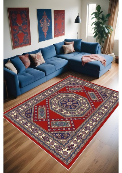 Dijital Baskı Klasik Desenli Çerçeveli Dekoratif Makinada Yıkanabilir Salon ve Yolluk Halısı