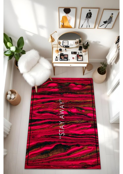 Dijital Baskı Stay Away Yazılı Modern Kaymaz Taban Makinada Yıkanabilir Salon Halısı ve Yolluk