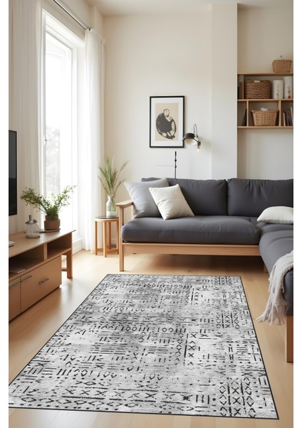 Dijital Baskı Kaymaz Taban Iskandinav Etnik Desen Gri Renk Salon Halısı Yolluk modelleri