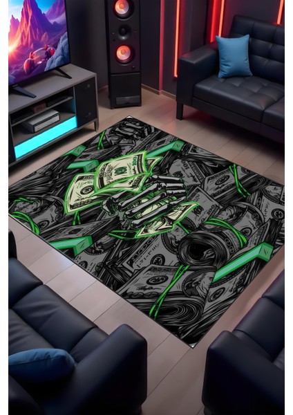 Makinede Yıkanabilir Dijital Baskı Dolar Desenli Gamer Halısı Kaymaz Taban Çocuk Halısı ve Yolluk