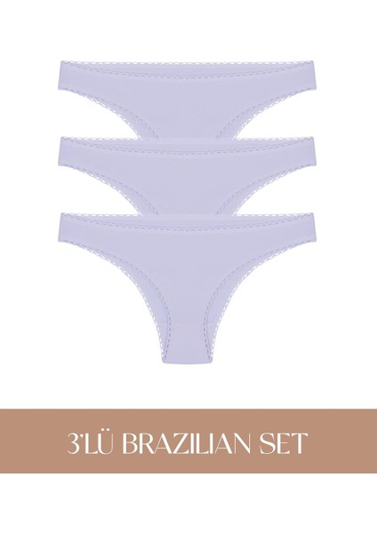 Cotvie Lila Pamuklu Brazillian 3'lü Set külot
