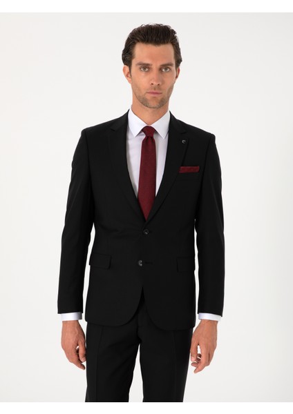 Erkek Siyah Slim Fit %100 Yün Mono Yaka Takım Elbise 50310092-VR046 modelleri