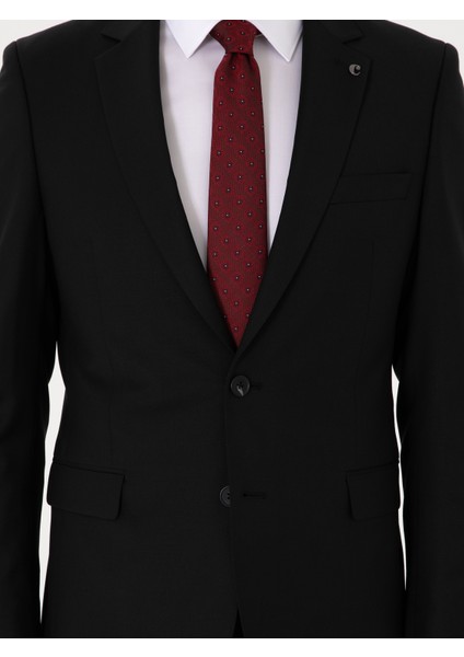 Erkek Siyah Slim Fit %100 Yün Mono Yaka Takım Elbise 50310092-VR046
