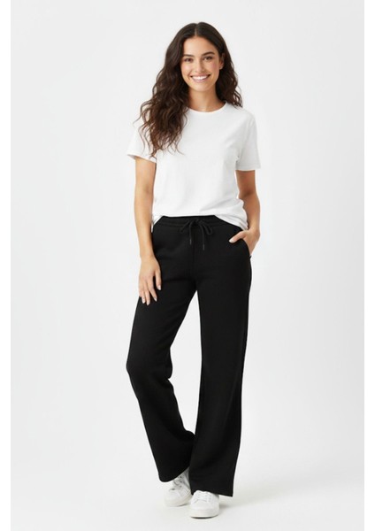 Siyah Geniş Paça Kadın Eşofman Altı 9220M