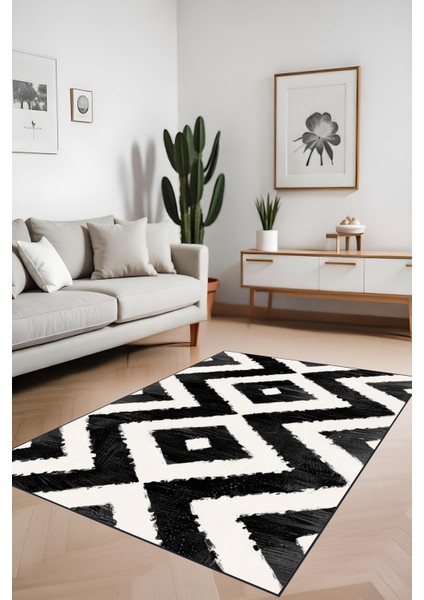 Bohem Siyah Halı - Dijital Yıkanabilir Kaymaz Taban Leke Tutmaz Salon Halısı Mutfak Halısı ve Yolluk fiyatları