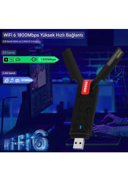 Wifi-6 Yüksek Hızlı 1800Mbps E-Sport Gaming Usb 3.0 Yüksek Çekim Gücü CE Lisanslı Sertifikalı Orjinal Çift Bant 5Ghz/2.4Ghz fırsatları