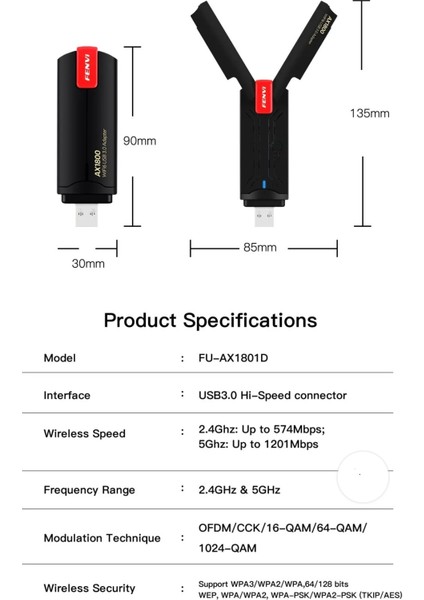 Wifi-6 Yüksek Hızlı 1800Mbps E-Sport Gaming Usb 3.0 Yüksek Çekim Gücü CE Lisanslı Sertifikalı Orjinal Çift Bant 5Ghz/2.4Ghz indirimleri