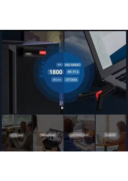 Wifi-6 Yüksek Hızlı 1800Mbps E-Sport Gaming Usb 3.0 Yüksek Çekim Gücü CE Lisanslı Sertifikalı Orjinal Çift Bant 5Ghz/2.4Ghz
