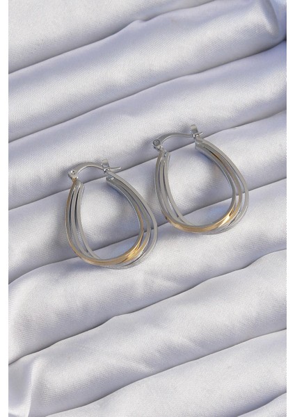 Pirinç Gold Gümüş Renkli Oval Çoklu Görünümlü Küpe - PRT3500EB01943