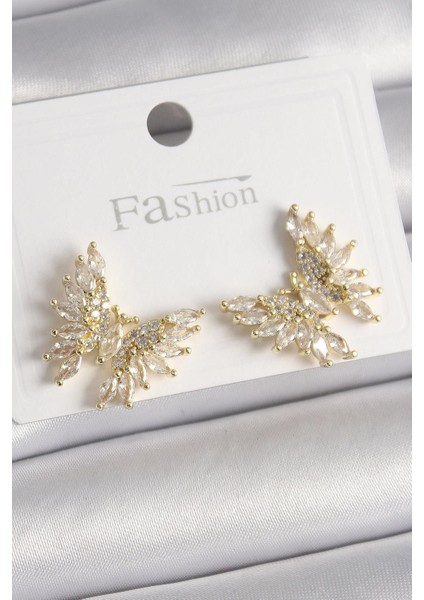 Pirinç Gold Renk Zirkon Taşlı Kelebek Model Kadın Küpe - PRT3500EB03334