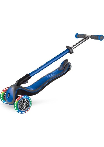 Çocuk Scooter 3-7 Yaş 3 Tekerlekli Katlanabilir Ayarlanabilir T-Bar Lacivert LED Tekerlekli