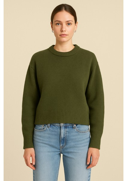 Rtd&vld Kadın Bisiklet Yaka Yumuşak Dokulu Rahat Triko Kazak Haki