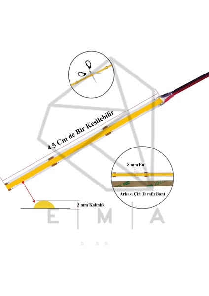 12V Cob Şerit LED 5 Metre Naturel Beyaz Işık | 320 Ledli | Adaptörlü Kullanıma Hazır | 12W/M IP20