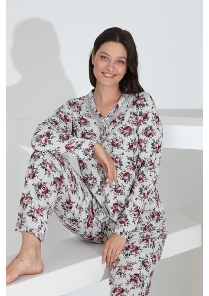 Angelique %100 Pamuk Uzun Kol Boydan Düğmeli Kadın Pijama Takımı 21514 modelleri