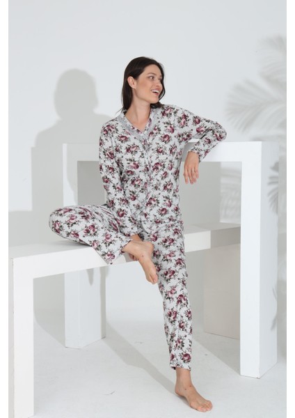Angelique %100 Pamuk Uzun Kol Boydan Düğmeli Kadın Pijama Takımı 21514 fırsatları