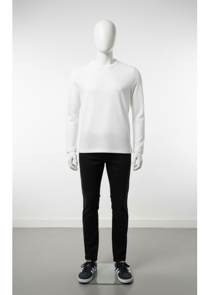 Erkek Standart Fit Rahat Kesim Waffle Dokulu Bisiklet Yaka Pamuklu Sweatshirt