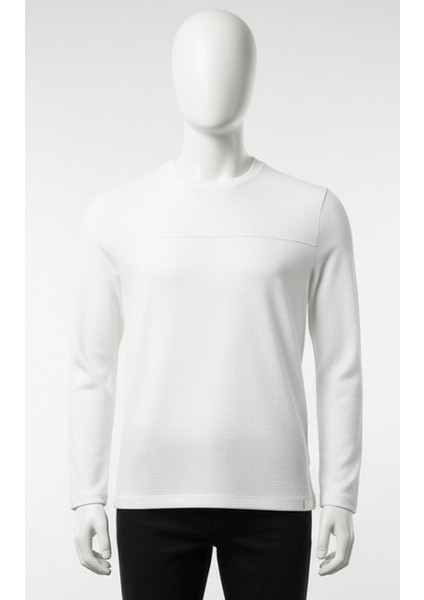 Erkek Standart Fit Rahat Kesim Waffle Dokulu Bisiklet Yaka Pamuklu Sweatshirt fiyatları