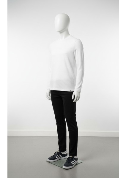 Erkek Standart Fit Rahat Kesim Waffle Dokulu Bisiklet Yaka Pamuklu Sweatshirt modelleri