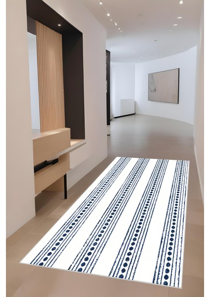 Bohem Mavi Halı - Dijital Yıkanabilir Kaymaz Taban Leke Tutmaz Salon Halısı Mutfak Halısı ve Yolluk