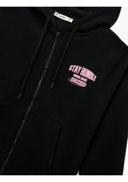 Arkası Baskılı Uzun Kollu Fermuarlı Kapüşonlu Şardonlu Oversize Sweatshirt modelleri