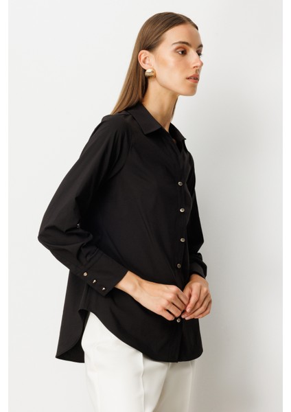 Kadın Polo Yaka Pamuklu Gömlek 3049 Siyah fiyatları