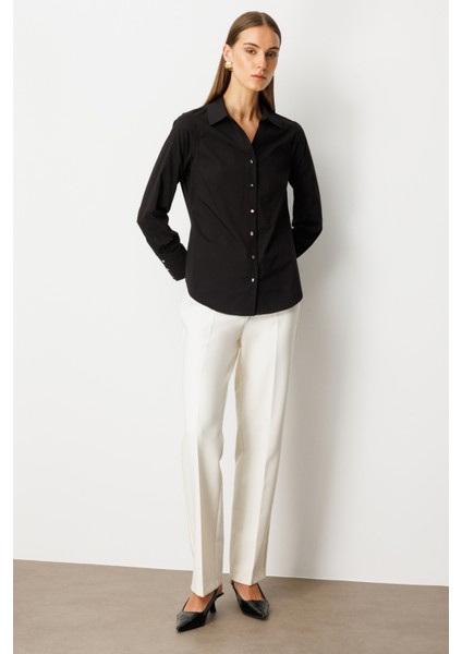Kadın Polo Yaka Pamuklu Gömlek 3049 Siyah modelleri