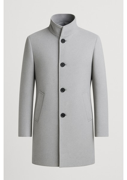 Bertolucci Dik Yaka Fit Kalıp Fileto Cepli Erkek Kaşe Kaban - Gri