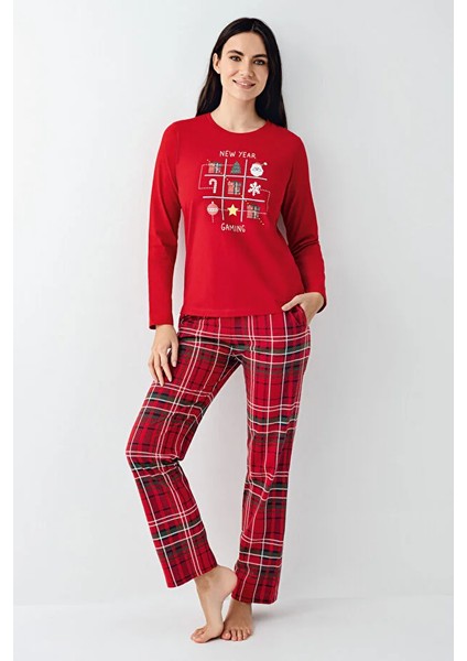 Yılbaşı Temalı Uzun Kol Kadın Pijama Takım 3512