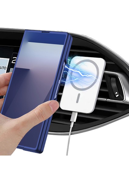 Galaxy Z Fold 7 Kılıf Wireless Şarj Özellikli Zore Kıpta M-Safe Kapak - Lacivert