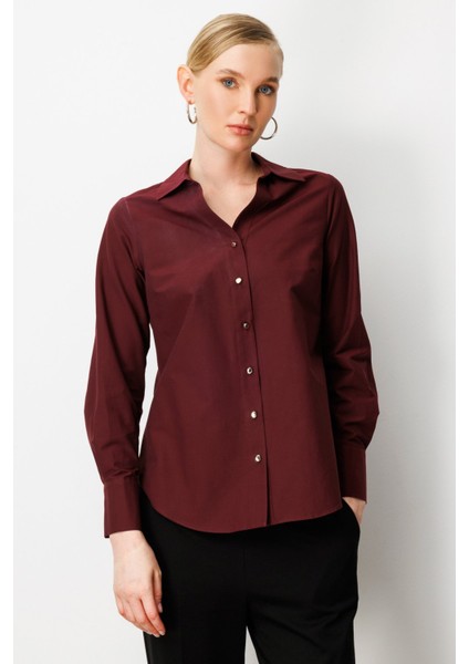 Kadın Polo Yaka Pamuklu Gömlek 3049 Bordo