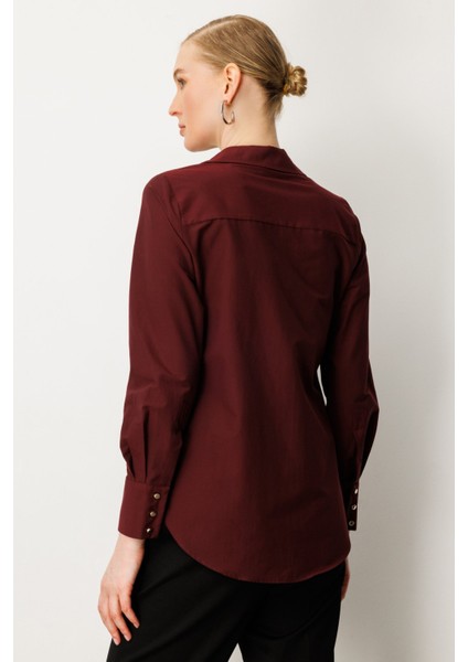 Kadın Polo Yaka Pamuklu Gömlek 3049 Bordo fırsatları