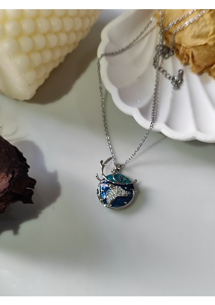 Madalyon Geyikli Mavi Açılabilir Kapaklı Resim Koyulabilen Paslanmaz Çelik Kolye fiyatları