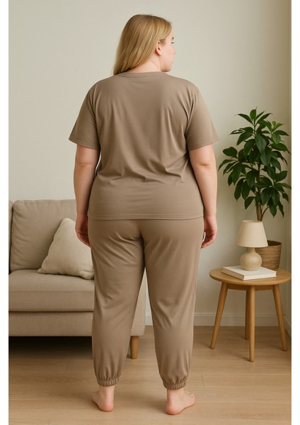 Kadın Büyük Beden Pijama Takımı Kahv-Lov-Ans modelleri