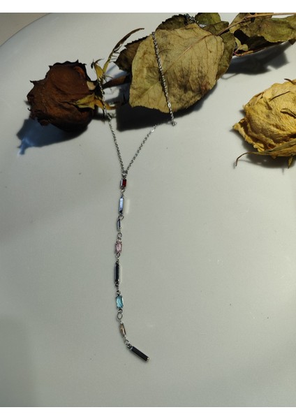 Y Kolye Renkli Taşlı Paslanmaz Celik fiyatları