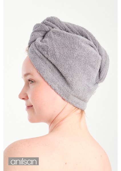 %100 Pamuk Gri Havlu Bone Saç Kurutma Bonesi Kafa Havlusu Duş Banyo Bonesi Islak Saç Kurulama Bone
