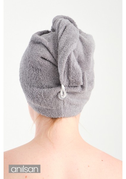 %100 Pamuk Gri Havlu Bone Saç Kurutma Bonesi Kafa Havlusu Duş Banyo Bonesi Islak Saç Kurulama Bone