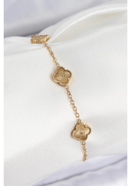 316L Çelik Gold Renk Yonca Kadın Bileklik - PRT3500EB08219