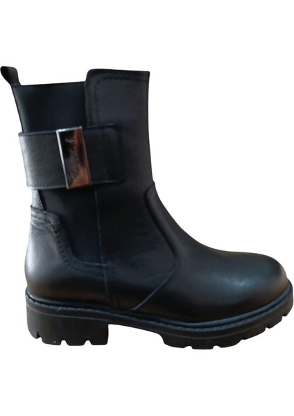 24123-1 Kadın Hakiki Deri Lastik Detaylı Postal Bot Siyah fiyatları