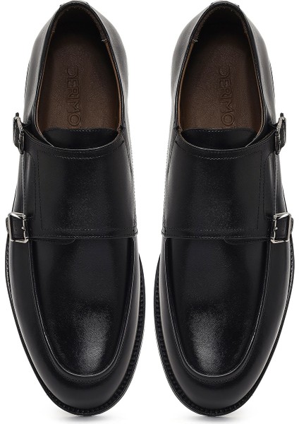 Erkek Siyah Çift Tokalı Deri Klasik Ayakkabı 25WFD603418