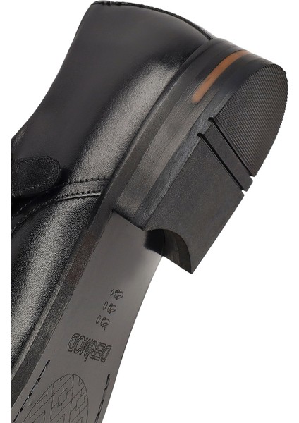 Erkek Siyah Çift Tokalı Deri Klasik Ayakkabı 25WFD603418