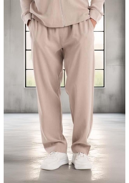 Baggy Kalıp Cupra Kumaş Jogger Erkek Eşofman Takımı - Bej modelleri