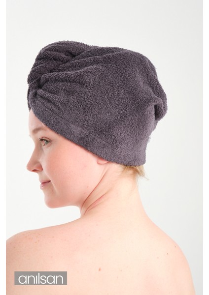 %100 Pamuk Antrasit Havlu Bone Saç Kurutma Bonesi Kafa Havlusu Duş Banyo Bonesi Islak Saç Kurulama Bone